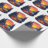 森の荒野の夕日にキャンプ ラッピングペーパー (角)