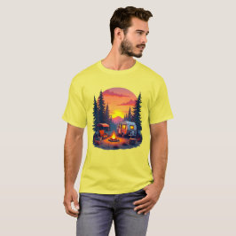 森の荒野の夕日にキャンプ Tシャツ