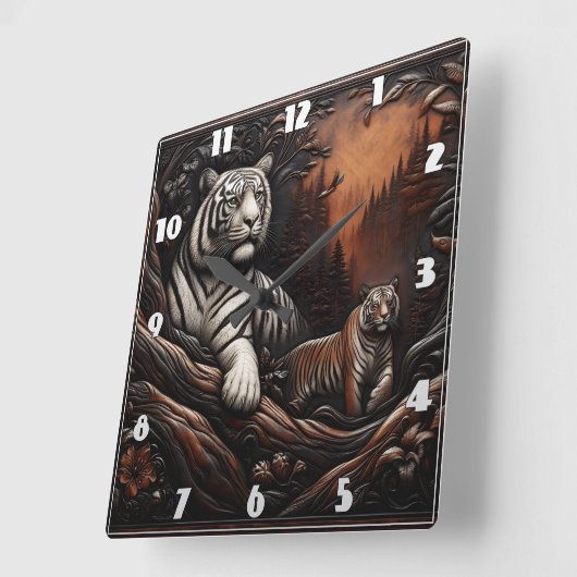 森の葉の中のベンガルトラ科 スクエア壁時計 (傾斜)