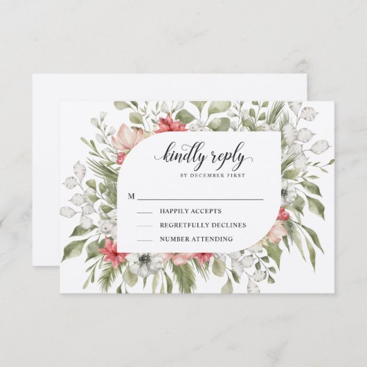 森の葉の冬の結婚式 |親切な返信 | 出欠カード (正面/裏面)