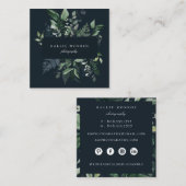 森の葉エレガントのフレーム濃い青 スクエア名刺 (正面/裏面)