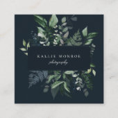 森の葉エレガントのフレーム濃い青 スクエア名刺 (正面)