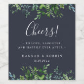 森の葉フレームネイビーブルー結婚ズ ワインラベル (シングルラベル)