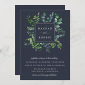 森の葉フレームネイビーブルー結婚ズ 招待状 (正面/裏面)