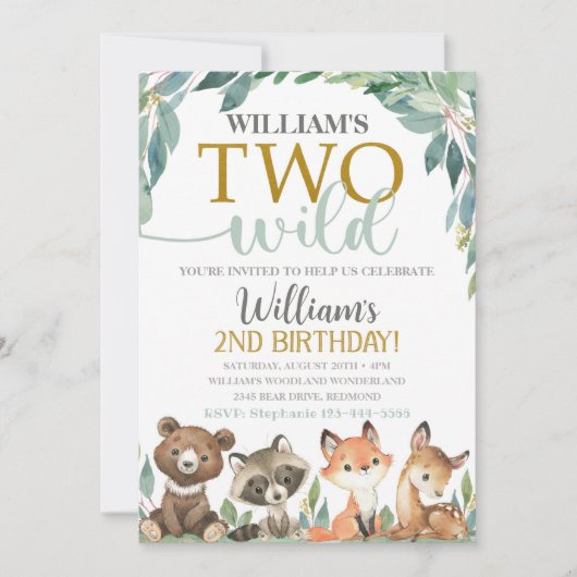森の誕生日招待状　ツー・ワイルド・招待 招待状 (正面)