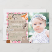 森の誕生日招待状　ログガール ピンク 招待状 (正面)