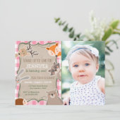 森の誕生日招待状　ログガール ピンク 招待状 (スタンド正面)