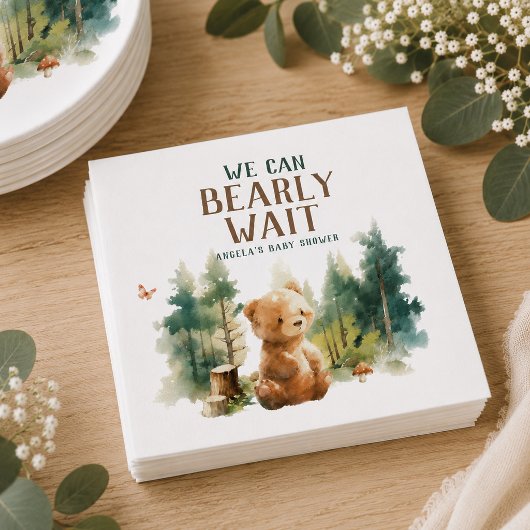 森の赤ちゃんお披露目パーティーのナプキン We Can Bearly Wait スタンダードランチョンナプキン