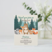 森の赤ちゃんが森の動物に緑のインビトをシャワー 招待状 (スタンド正面)