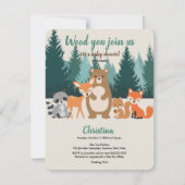 森の赤ちゃんが森の動物に緑のインビトをシャワー 招待状 (正面)