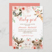 森の赤ちゃんの女の子のベビーシャワーの招待状 招待状 (正面/裏面)