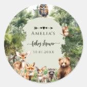 森の赤ちゃんシャワーかわいい動物 ラウンドシール (正面)
