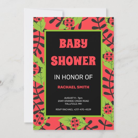 森の赤ちゃんシャワーの黒い女性のバグ 招待状 (正面)