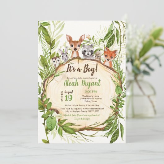 森の赤ちゃん動物森の男の子の赤ちゃんシャワー 招待状 (スタンド正面)