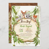 森の赤ちゃん動物森の男の子の赤ちゃんシャワー 招待状 (正面/裏面)
