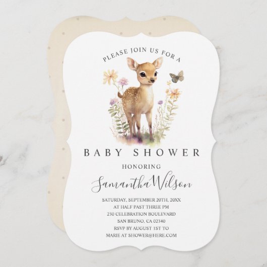 森の赤ちゃん鹿 春のベビーシャワー招待状 招待状 (正面/裏面)