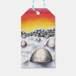森の近くの冬の風景のアートイースター卵 ギフトタグ