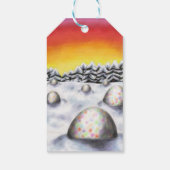 森の近くの冬の風景のアートイースター卵 ギフトタグ (裏面)