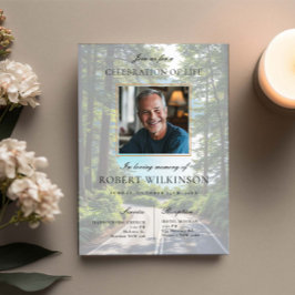 森の道のお祝い人生の葬儀の写真 招待状