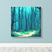 森の道の好奇心キツネ キャンバスプリント (インサイチュ (ウッドフロア))