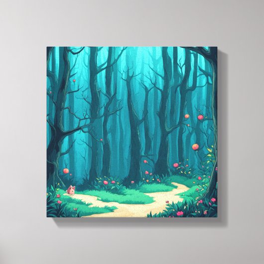 森の道の好奇心キツネ キャンバスプリント (正面)