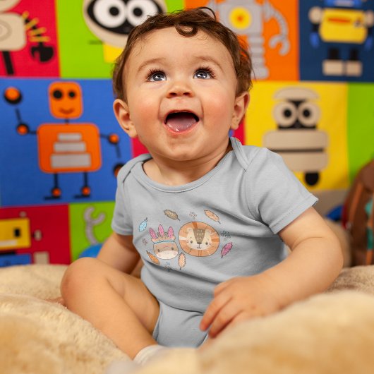 森の部族 ネイティブアメリカン シームレスパターン ベビーボディスーツ