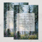 森の野の花のフローラルQRコードウェディング 招待状 (正面/裏面)