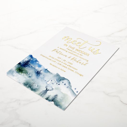 森の野外で私たちに会結婚う 箔招待状 (回転した状態)