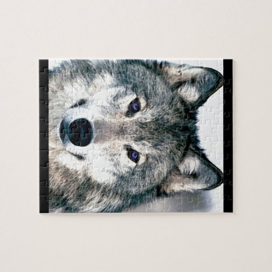森の野生の自然のアニマルプリントのオオカミの目 ジグソーパズル (横)
