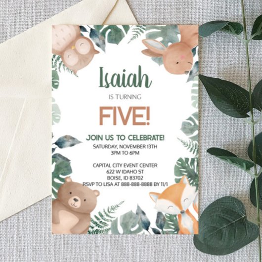 森の野生動物の誕生日パーティー 招待状