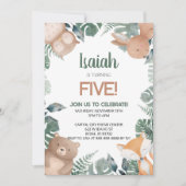 森の野生動物の誕生日パーティー 招待状 (正面)