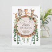 森の野生動物 グリーン ワイルド ワン 誕生日 招待状 (スタンド正面)