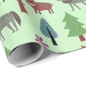 森の野生動物 鹿 豚 狼 ラッピングペーパー (ロールコーナー)
