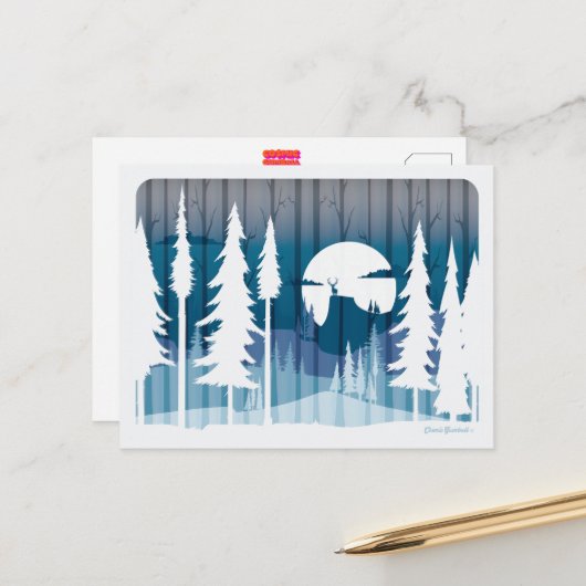 森の長い冬の忘れ夜- ポストカード (正面/裏面インサイチュ)