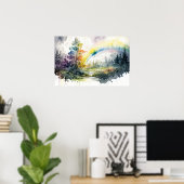 森の雨の後の美しい虹 ポスター (ホームオフィス)