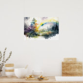 森の雨の後の美しい虹 ポスター (キッチン)