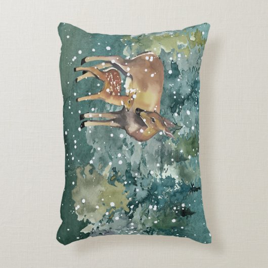 森の雪の中でシカを嘆き悲しむ アクセントクッション (正面(垂直))