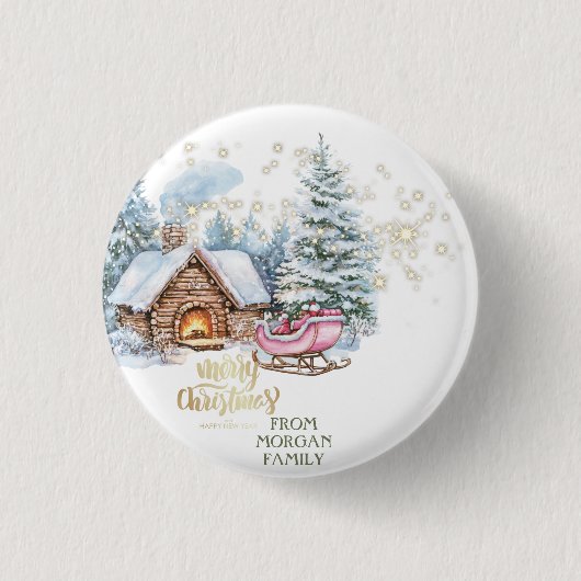 森の雪の家ソリ 缶バッジ (正面)