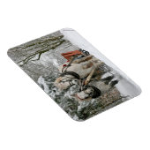 森の雪描の道に二頭の馬が走る マグネット (右側)