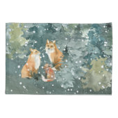 森の雪景色とキツネの家族 枕カバー (裏面-左)