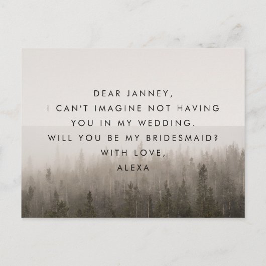 森の霧の風景のメイド・オブ・オーナー(花嫁付き添い人)提案 インビテーションポストカード (裏面)