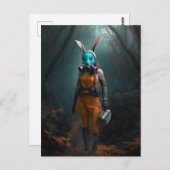 森の青いガスのマスクに入ったウサギ ポストカード (正面/裏面)