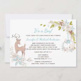 森の青い男の子は鹿の赤ちゃんシャワー郵便で 招待状