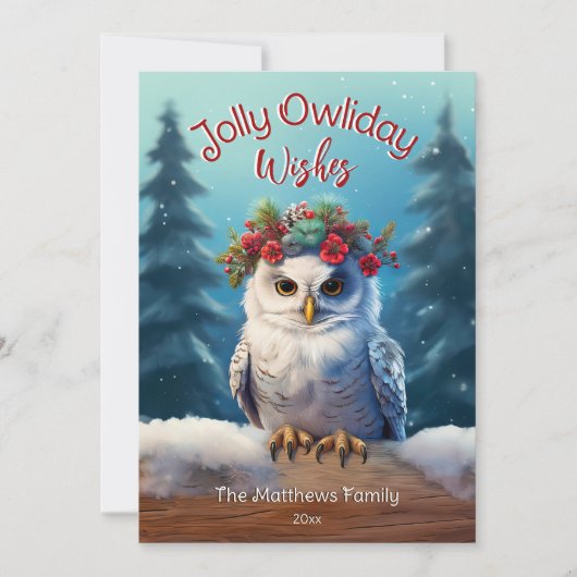 森の願い事の中に素朴いるすてきスノーフクロウ シーズンカード (正面)