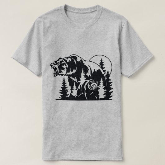 森の風景に広がるクマのシルエット Tシャツ (デザイン正面)