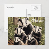 森の風景の中でバッドジャー家族　ありがとう ポストカード (正面/裏面)