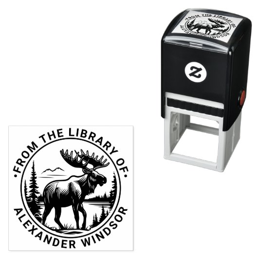 森の風景の中のムース図書名#2 セルフインキングスタンプ (インサイチュ)