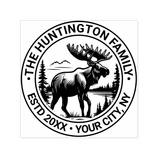 森の風景の中のムース家族の名前の推定日 セルフインキングスタンプ (デザイン)