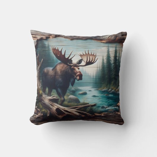 森の風景アートで川のそばのムース クッション (正面)