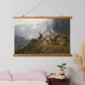 森の風景アートで鹿狩り&ドー 吊り下げ型タペストリー (寝室)